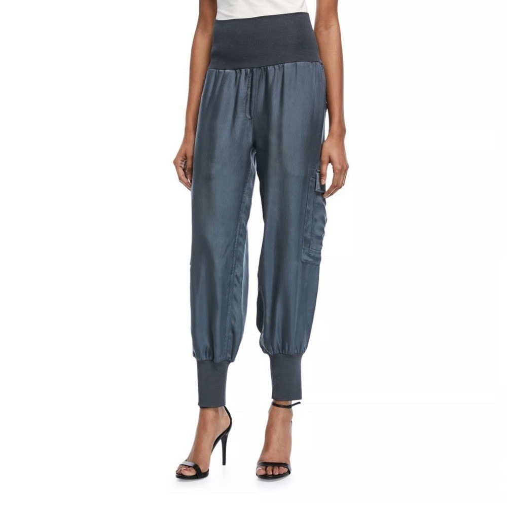 cinq a sept Slate Blue Satin Jogger Pants